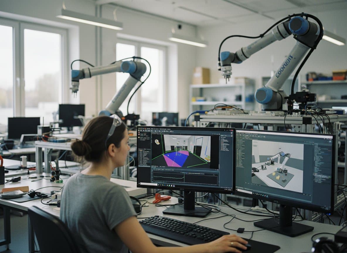 Researcher monitoring physics simulation